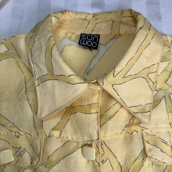 Clara Sun Woo Button Front Linen Blend Jacket Lightweight Sheer Sz XL - Picture 8 of 9